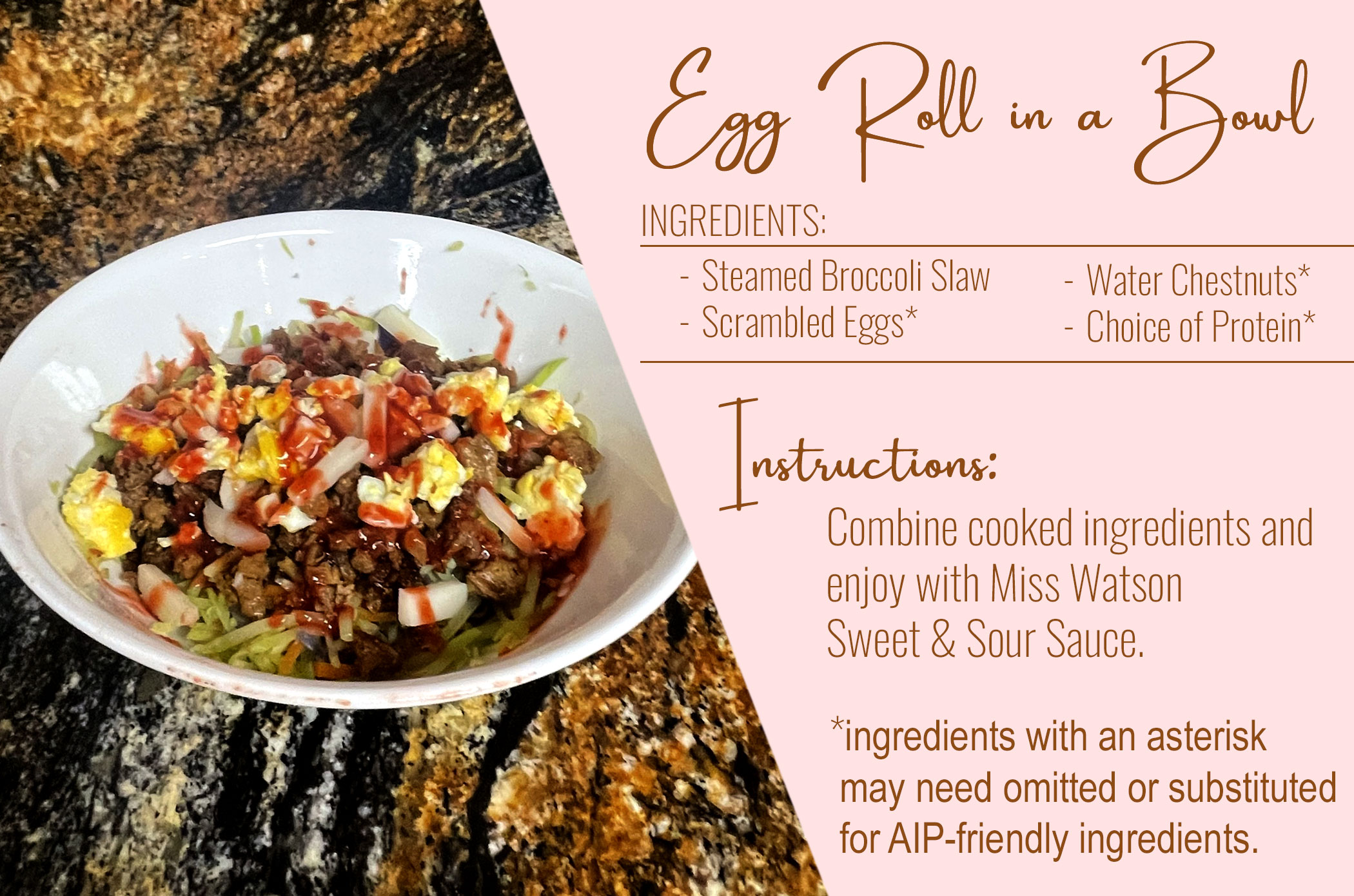 Eggroll in a Bowl with Sweet and Sour Sauce